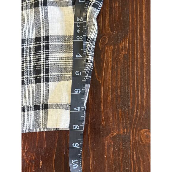 VTG Linen Fall Mom Bermuda Shorts 8 Black Cream Plaid Jorts City Fall Preppy - Picture 11 of 12